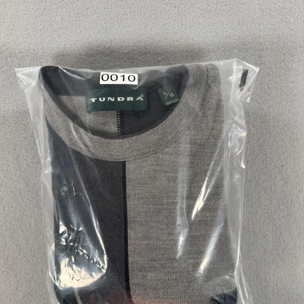 Tundra Sweater Geometric Colorblock Large Grey Black Merino Wool Canada Made